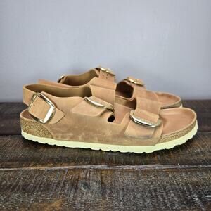 Birkenstock Milano Big Buckle Womens Size 8 EU 39 Narrow Sandals Brown Leather